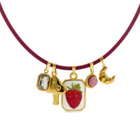 Collier en acier inoxydable style mignon, motif bambou, avec pendentifs fraise, champignon et lune, plaqué or sous vide, pour la mode transfrontalière - DIY