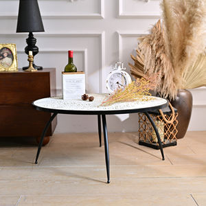 Mesa de Centro Redonda de Madera Estilo Europeo INNOVA, Decorativa, Antigua, con Patas de Metal, Extensible, para Sala de Estar - Product Image 4