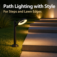 Lampe de jardin LED contemporaine à anneau unique, 12W, lumière chaude, compatible basse tension, base ronde, tube en aluminium