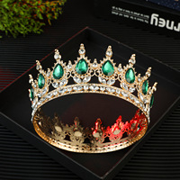 Grande Couronne de Roi pour Hommes en Alliage Or et Argent, Couronnes Royales avec Pierres Précieuses Rouges et Vertes, Accessoires de Costume d'Halloween, Diadème en Strass