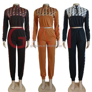 女性用デザイナー服レタープリント秋ツーピースパンツセット有名ブランドジョギングスーツ高級トラックスーツセット - Product Image 3