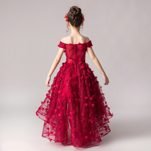 Vestido de Novia Rojo Simple con Volantes, Estilo Princesa, Hombros Descubiertos, Cuello Barco, Vestido de Niña de las Flores - Product Image 5