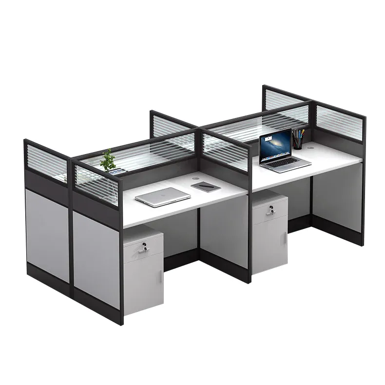 Venta al por mayor de madera moderna MFC muebles de oficina tablero de partículas ordenador de escritorio 4 personas Escritorio de oficina para 4 plazas estación de trabajo