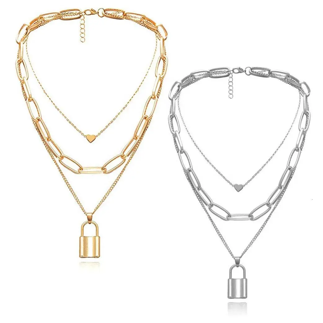 Layered design necklace 3 pieces combination gold and silver pendant necklace set chain