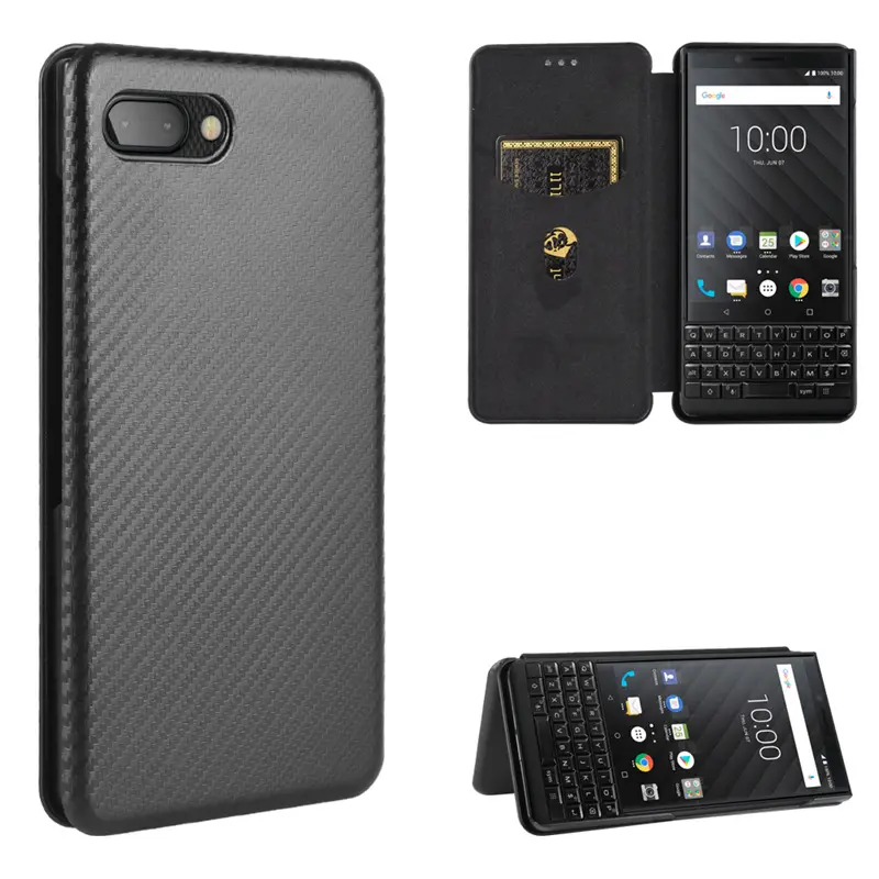 With Card Slot Built-in Magnet Carbon Fiber Leather Case For Blackberry Key 2