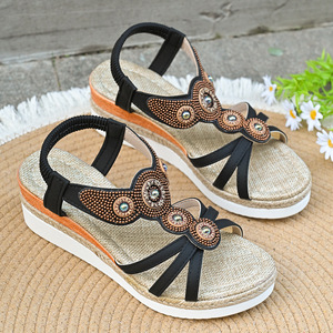 Women Summer Wedge <b>Sandals</b> New Thick Sole <b>Elastic</b> European American Roman <b>Sandals</b> Bohemian 44 - Product Image 1