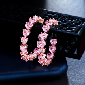Pendientes <span class=keywords><strong>de</strong></span> Aro en Forma <span class=keywords><strong>de</strong></span> C con Circonita Cúbica en Color Rosa Dorado, Adornados con un Corazón, Accesorios <span class=keywords><strong>de</strong></span> Disfraces para Mujer, Regalo - Product Image 5