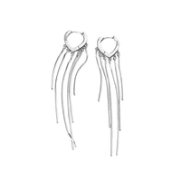 Anting-anting lingkaran dengan jumbai kancing jamur perak berbentuk hati EK164, berlapis rhodium, bergaya trendi untuk pelajar