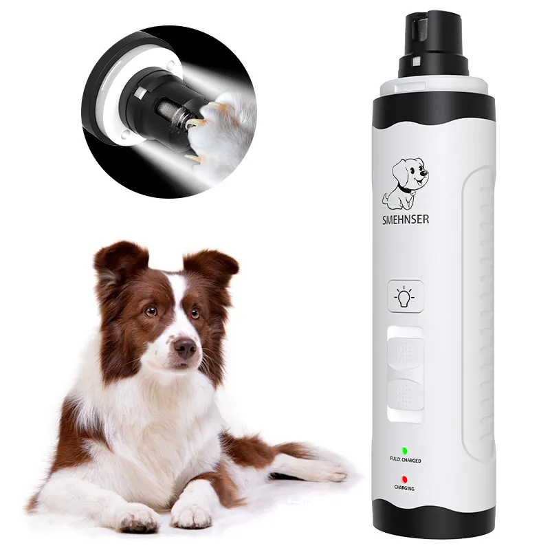 Nouveau design lumière LED USB charge électrique coupe-ongles pour animaux de compagnie à faible bruit puissant indolore patte toilettage chien broyeur d'ongles