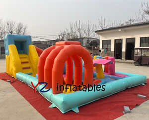 Château gonflable <span class=keywords><strong>de</strong></span> qualité commerciale en PVC couleur macaron, parcours d'obstacles gonflable avec toboggan pour enfants - Product Image 4