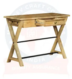 New Design Solid Mango Wood and Iron Half Round Leg Study Table and Desk with Four Separate Storage Drawer for Home and Office