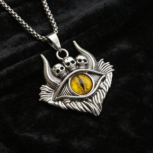 Yunnique-collar con colgante de acero y titanio para hombre, diseño de calavera con ojo del diablo, piedra de resina roja, forma geométrica, joyería de moda - Product Image 3