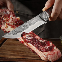 Couteau de chef de 5 pouces couteau à trancher de chasse tactique Tang avec gaine en cuir martelé tranchant en acier au carbone couperet couteaux de boucher