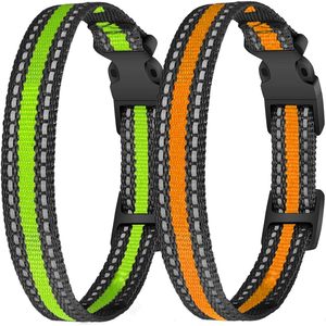 Colliers pour chien Aikko, réglables, durables, réfléchissants, en nylon, pour récepteurs de colliers d'entraînement électroniques, vert orange, lot de 2 - Product Image 1