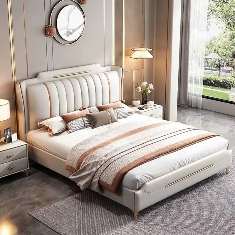 Camas king size-Marco de cama de lujo con funda de madera Queen Bett hogar cama matrimonial muebles de dormitorio iluminado completo cama modernas