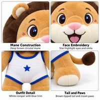 Service de Conception Personnalisée de Mascotte Lion en Peluche sur Mesure avec Crinière Ronde, Yeux Étoilés, Uniforme Sportif et Pose Debout