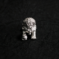 Breloque Lion Gardien Chinois Vintage en Argent Sterling 925 Massif pour Fabrication de Bracelets DIY, Perle Breloque Animale, Bijoux Fins