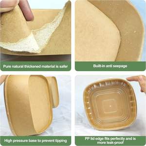 Vente en gros de <span class=keywords><strong>bol</strong></span> en papier carré jetable <span class=keywords><strong>bol</strong></span> à salade en papier kraft chauffant étanche avec logo imprimé personnalisé avec couvercle en PE - Product Image 4