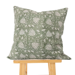 New Upgraded Design 45x45/51x51cm Neutral Soft Green Flax Designer <strong>Sage</strong> Floral Handblock Print Linen Pillow <strong>Cover</strong> <strong>Cushion</strong> <strong>Cover</strong> - Product Image 1