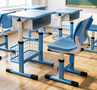 Table d'étude ergonomique en métal pour enfants avec tiroir pour ordinateur portable, crochet pour casque, hauteur réglable, bords arrondis pour l'école, la maison, la salle de classe