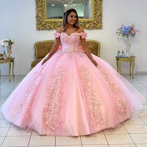 Vestidos de Quinceañera Rosa Estilo Princesa con Hombros Descubiertos, Vestidos de 15 Años Vintage con Apliques de Encaje, Personalizados para <span class=keywords><strong>Fiesta</strong></span> de Cumpleaños - Product Image 3