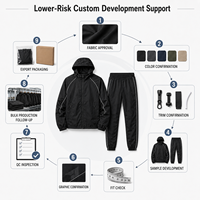 Ensemble de survêtement léger en nylon pour homme, coupe-vent à capuche, veste active zippée et pantalon de survêtement avec passepoil contrastant, vente en gros