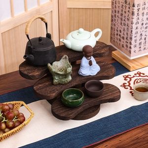 New Chinese style antique display shelf, solid wood <b>teacup</b> holder, multi-layered desktop retro ornament, home tea set, teapot - Product Image 2