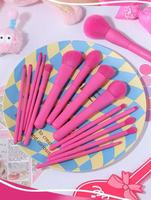 Ensemble de 15 pinceaux de maquillage vegan à poils synthétiques doux avec manches roses en plastique, toucher doux, logo personnalisé/marque privée