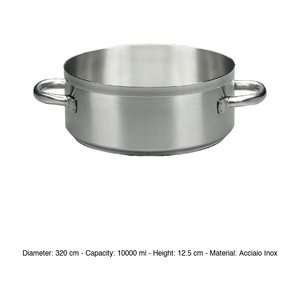 Shallow Stainless Steel Casserole Pot Ø 32 cm H 12.5 cm, 10 L, Triple-Layer Base Paderno - Product Image 3