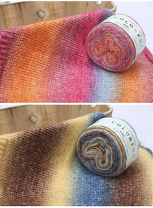 Fabbrica all'ingrosso moda colore <span class=keywords><strong>misto</strong></span> arcobaleno sciarpa <span class=keywords><strong>lana</strong></span> acrilico torta <span class=keywords><strong>misto</strong></span> cotone uncinetto filato - Product Image 6