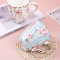 Tasse à café et à lait en porcelaine fine, motif floral style pastoral, résistante aux hautes températures, pour usage professionnel au bureau
