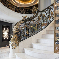 Rampe d'escalier intérieure en fer forgé doré pour hôtel, design traditionnel, résistant à la rouille, garantie 5 ans