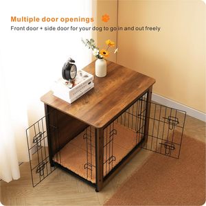Cage pour chien en bois personnalisable avec pieds réglables à <span class=keywords><strong>double</strong></span> porte et maison multifonctionnelle pour animaux de compagnie conçue spécifiquement pour les chiens de compagnie - Product Image 6