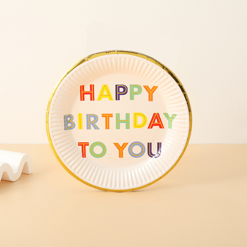 Wholesale Colorful Food Grade Paper Party Paper Plate Disposable Cake Plate Happy Birthday Party Paper Dinner Plate