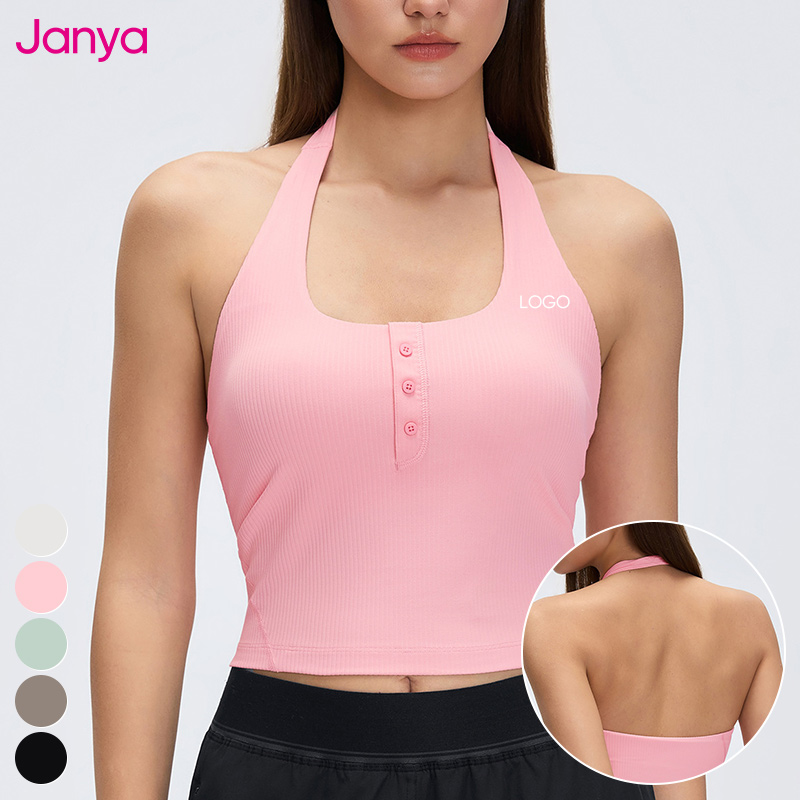 Janya Custom Logo Breathable Four-Way Stretch Gym Sports Athletic Tops Workout Training Vest Backless Ribbed Yoga Tank Top Women