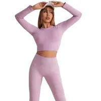 Conjunto de malha sem costura feminino com secagem rápida, esportivo fitness para corrida e yoga