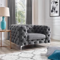 Fauteuil capitonné en velours de luxe, style Chesterfield moderne, canapé simple avec pieds en métal pour salon