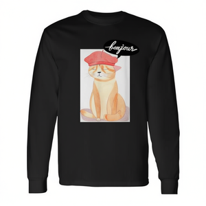 Camiseta de manga larga Cat In Paris con diseño gráfico negro para hombres y mujeres, ropa informal unisex - Product Image 2
