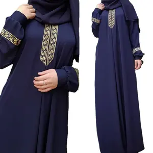 Manufacturer Ready Goods Middle East Muslim Boutique Ethnic Print Abaya Elastic Long Sleeve Loose Gown Dress