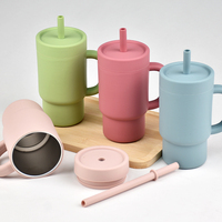 Vaso Infantil de Silicona de Grado Alimenticio con Asa y Tapa, Vaso de Acero Inoxidable 304 de 300 ml, Antiderrames, Libre de BPA, Aislamiento Térmico de 6 Horas
