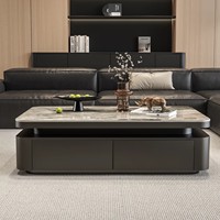 Table basse rectangulaire en porcelaine de style italien avec espace de rangement, sans assemblage requis, moderne, minimaliste, luxe léger pour