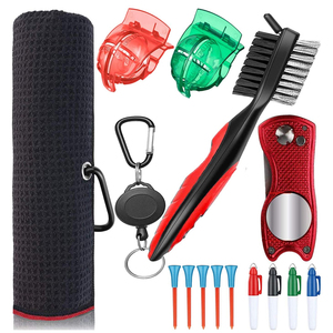 Kit d'accessoires de golf : Ensemble de nettoyage, outil de réparation de divots, serviette gaufrée, nettoyeur de rainures, marqueur de balle, multifonction, portable, logo personnalisé, OEM - Product Image 4