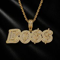 Collier pendentif en cuivre avec lettres BOSS serties de micro-pavés de zircon, brillant, style hip-hop streetwear unisexe