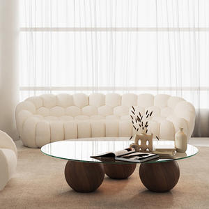 Sofá Burbuja en Forma de U, Tapizado en Tela Acolchada Crema, Relleno de Esponja Suave, Sofá Tipo Puff para Sala de Estar - Product Image 2