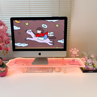 LELIO Support de Moniteur Flottant Transparent en Acrylique Patte de Chat Charmante avec Compartiment de Rangement, Support de Lampe et de Téléphone Réglable pour Bureau