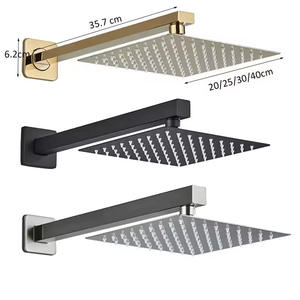 Cabezal de Ducha Cuadrado de Acero Inoxidable con Rociador de Lluvia, 20, 25, 30, 40 cm, Alta Presión, Acabado Dorado Cepillado, Sin Manija - Product Image 1