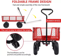 Nouvelle maison utilisation industrielle quatre roues jardin voiture remorque chariot extérieur tiré à la main camion grille bagages caractéristiques Tip-Over