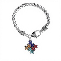 Bracelet chaîne en blé avec breloque puzzle en cristal, en alliage de zinc, motif géométrique classique, pour la sensibilisation à l'autisme, cadeau d'anniversaire