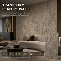 Panneau mural imperméable MORLENX en PU taupe imitation pierre, léger, texture rocheuse 3D pour façade de villa, extérieur, intérieur domestique