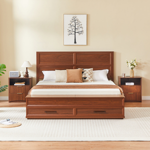 Lit king size avec banc de rangement 4 tiroirs en noyer, mobilier de chambre moderne - Product Image 2